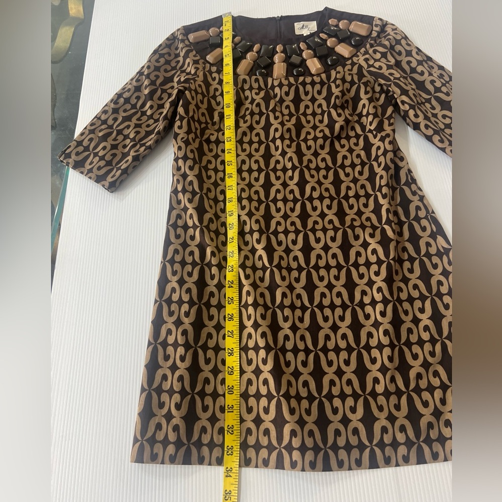 Milly of New York Brown Silk Trim Embellished Neck Dress Sz 8 Statement - Picture 13 of 16
